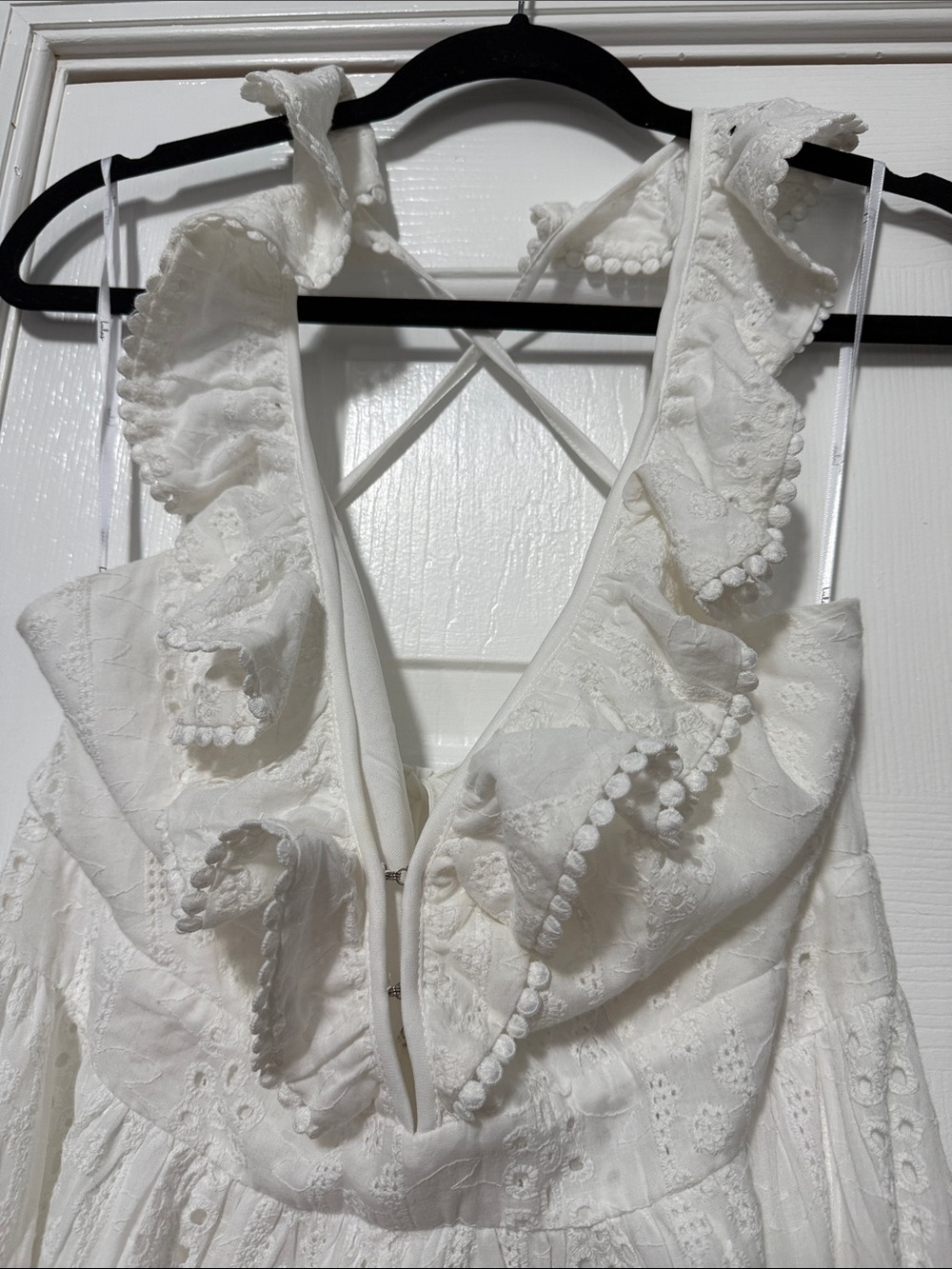Lulu's White Eyelet Ruffle Backless Midi Dress - Picture 4 of 4